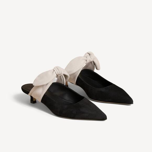 M. .Gemi The Lasso Mule Kitten Heel Sandstone & Black Suede Sz 38 (US 7.5) - Picture 4 of 10